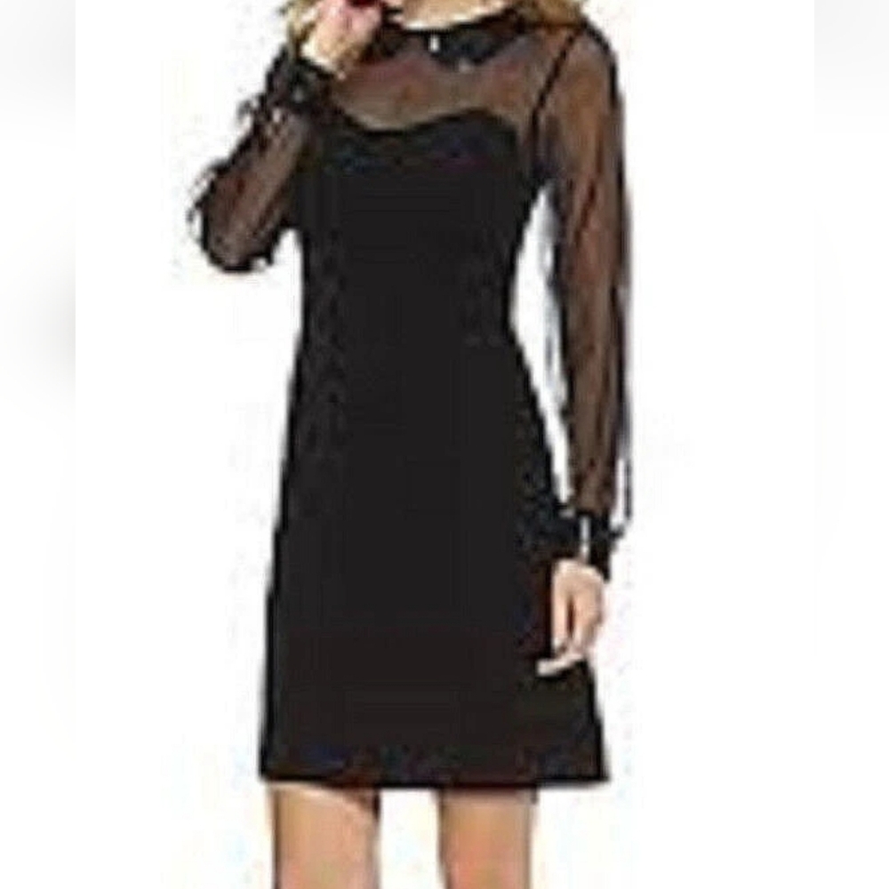 Cremieux Elegant Black Sheer Sleeve Cocktail Dress